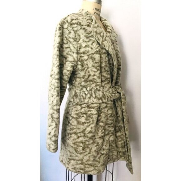 H&M GRAY OLIVE BRONZE METALLIC ANIMAL JACQUARD BELTED CARDIGAN 12 NWT - Picture 4 of 9